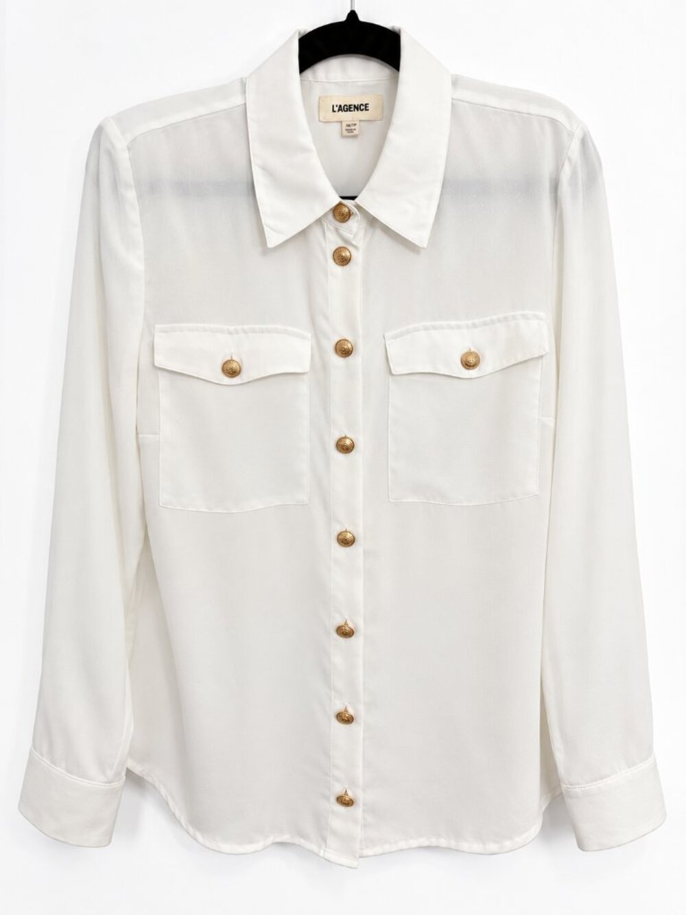 L’AGENCE Maisy Shoulder Pad Blouse Ivory Gold Buttons XS